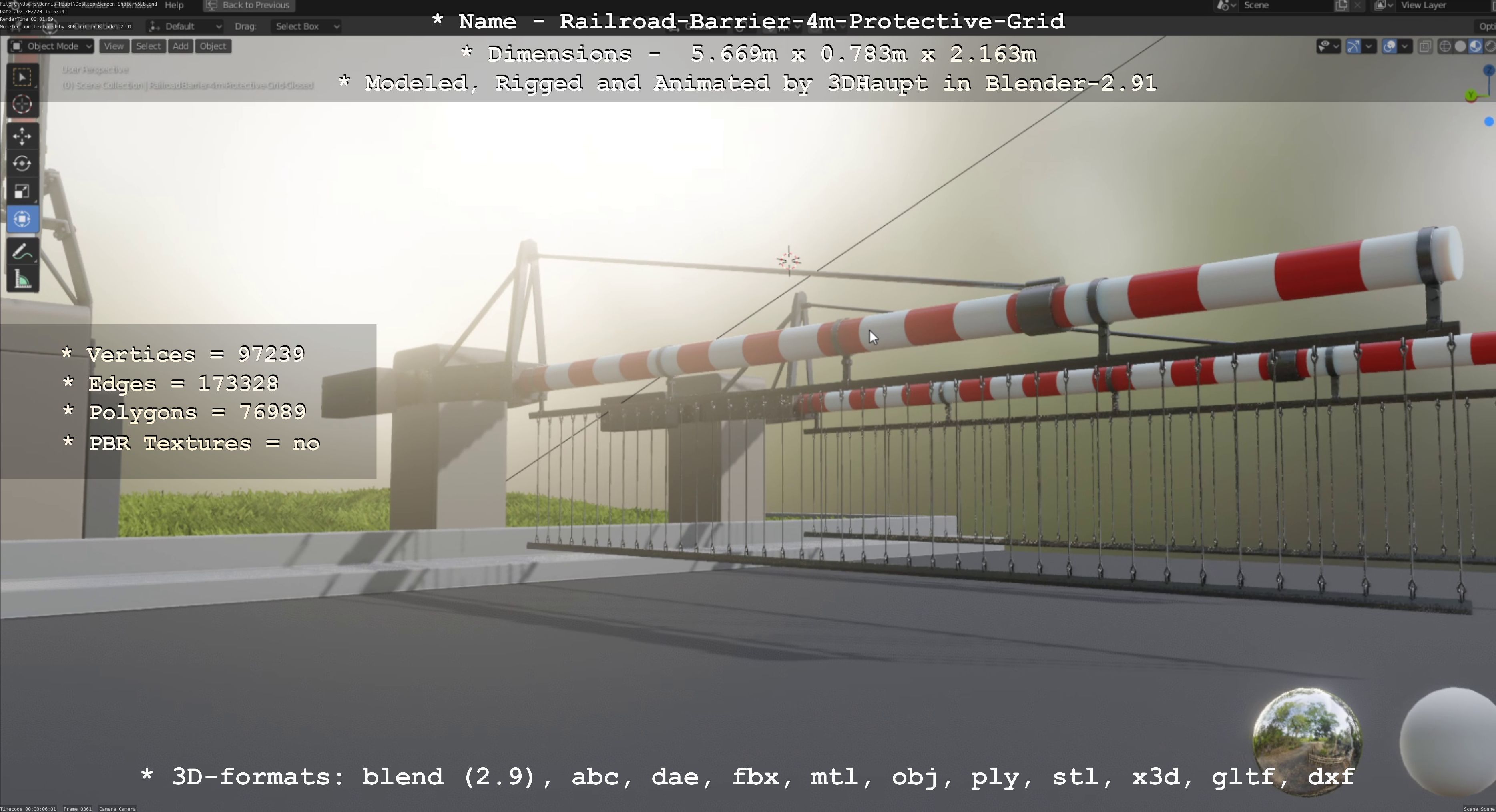 Railroad Barrier 4m with Protective Low and High-Poly 3D Model Collection_16