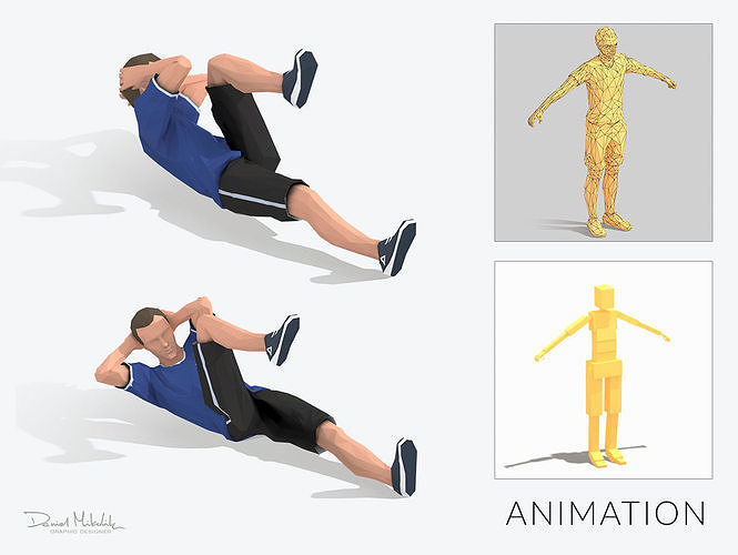 Bicycle Crunch  Exercise Man Animation Low-poly 3D model