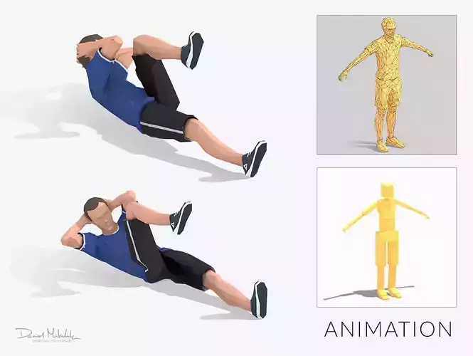 Bicycle Crunch  Exercise Man Animation Low-poly 3D model