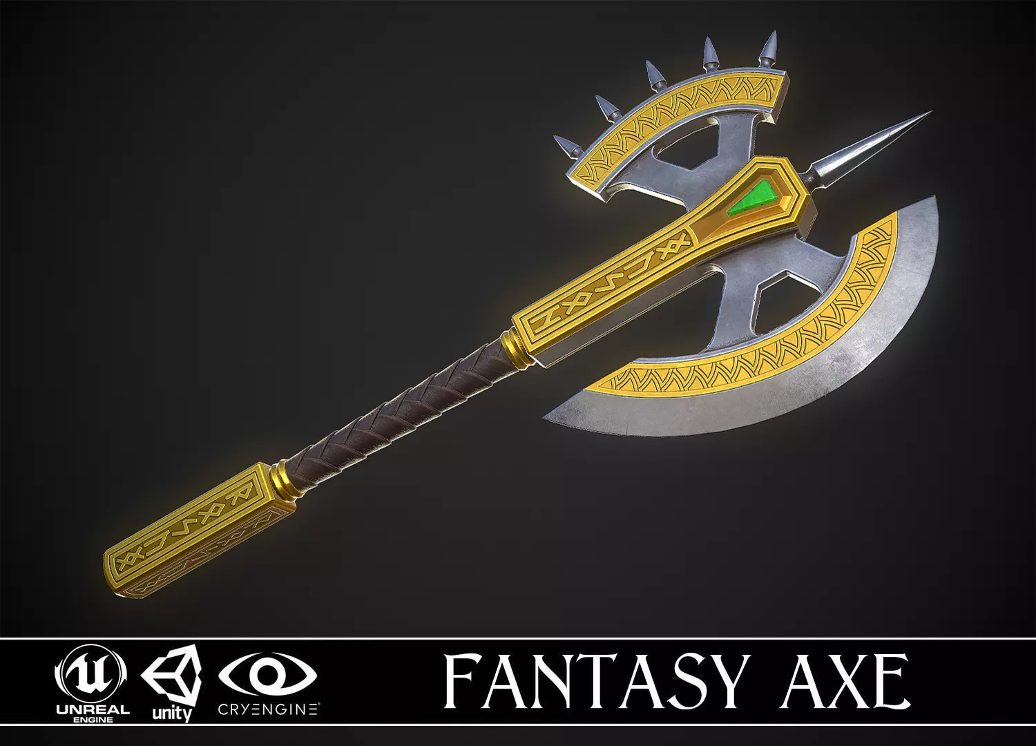 Fantasy Axe 04A Low-poly 3D model_0