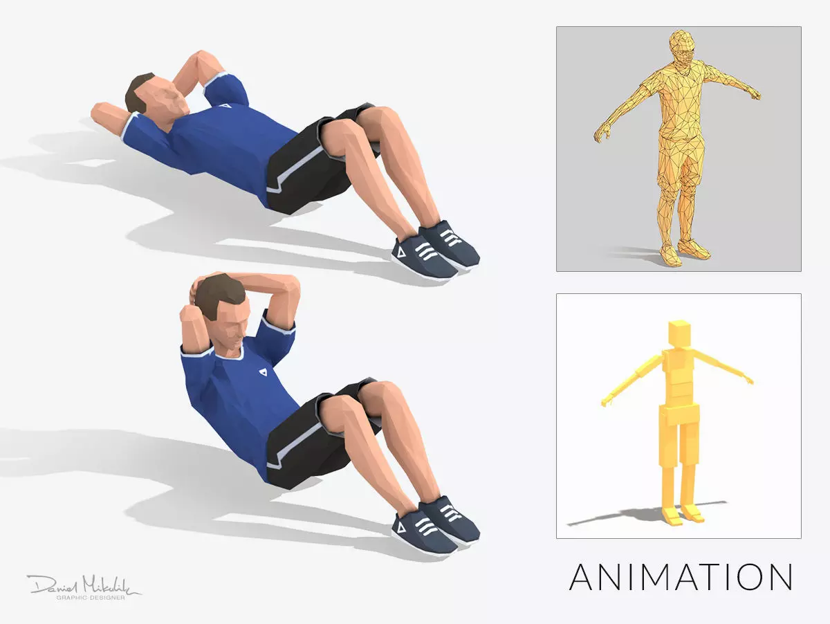 Bellys Exercise Man Animation Low-poly 3D model