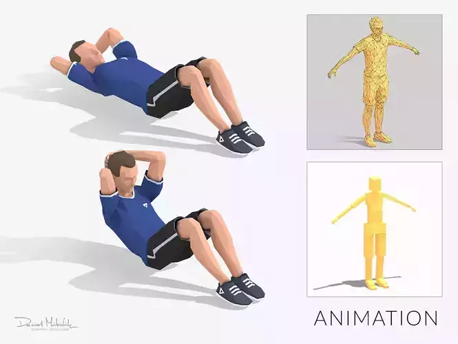 Bellys  Exercise Man Animation Low-poly 3D model