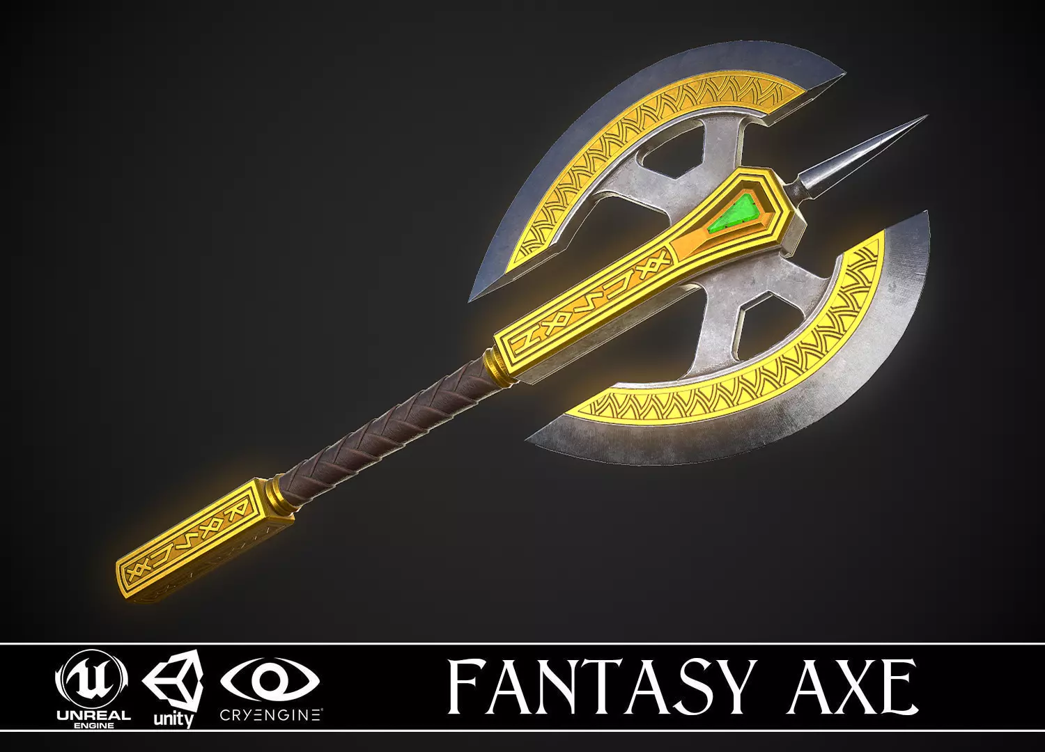 Fantasy Axe 04B Low-poly 3D model_0