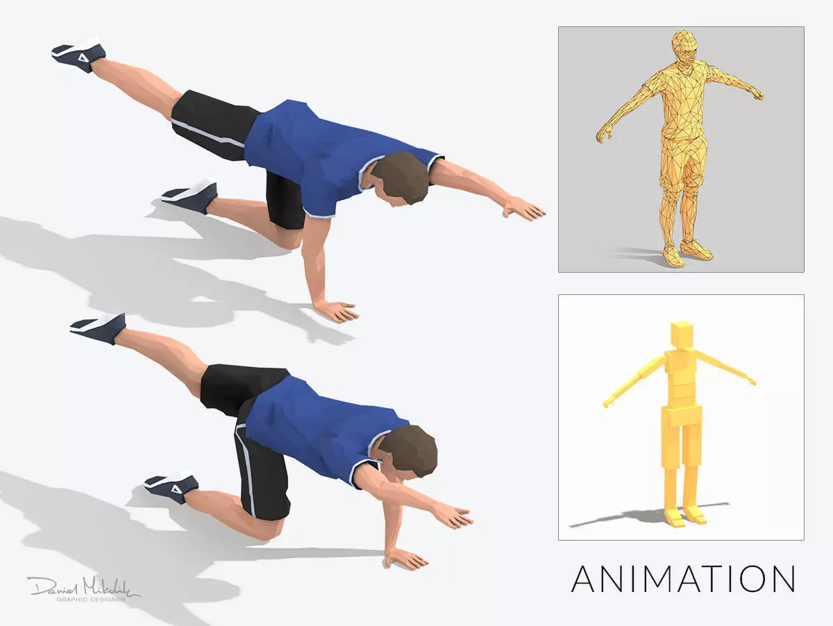 Bug Exercise Man Animation Low-poly 3D model