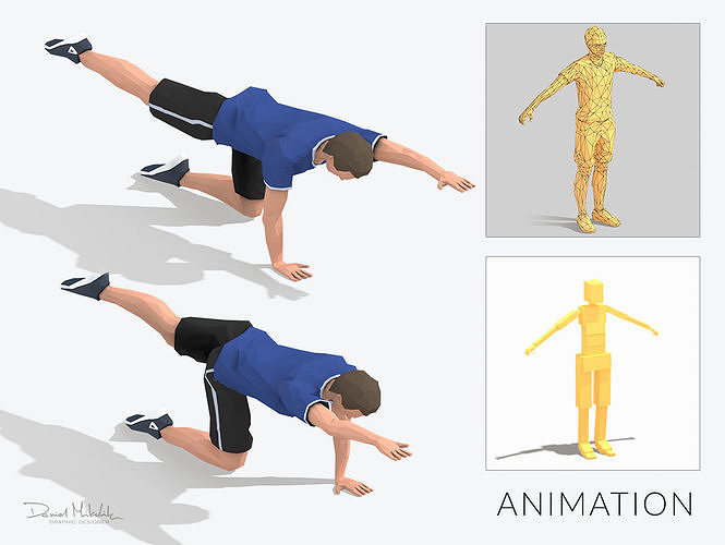 Bug  Exercise Man Animation Low-poly 3D model