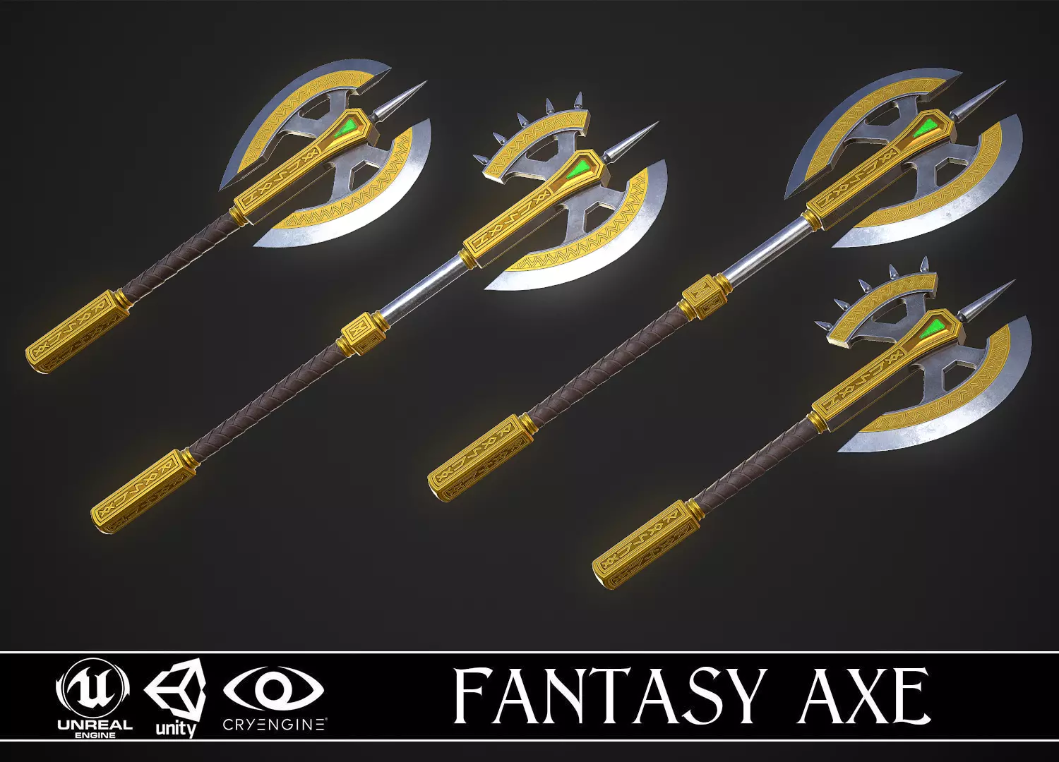 Fantasy Axe 04 - 4 Variations 3D Model Collection_0