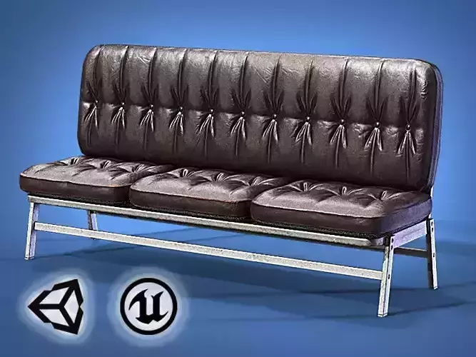Waiting room leather sofa - 3D VR  AR  game ready  Low-poly 3D model
