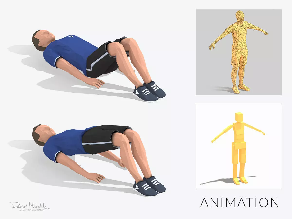 But Up Exercise Man Animation Low-poly 3D model