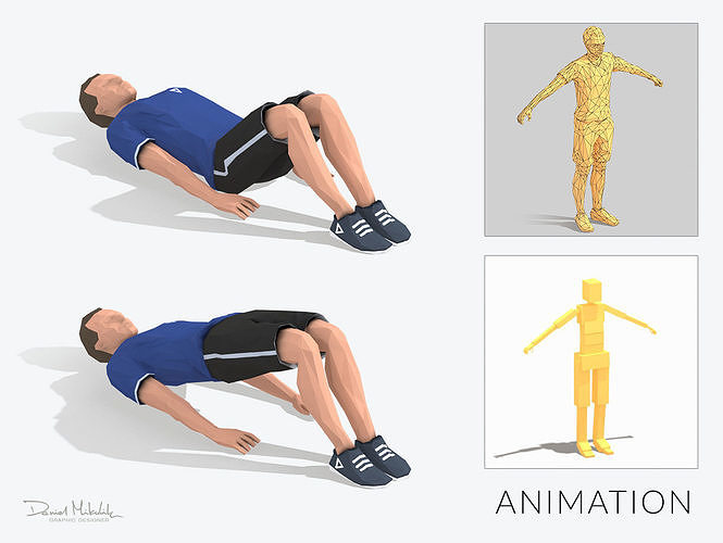 But Up  Exercise Man Animation Low-poly 3D model