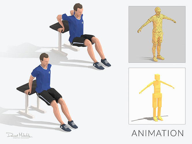 Chair Pushups Exercise Man Animation Low-poly 3D model