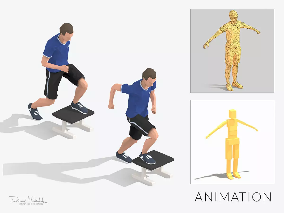 Chair Stepup Exercise Man Animation Low-poly 3D model
