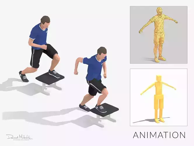 Chair Stepup  Exercise Man Animation Low-poly 3D model