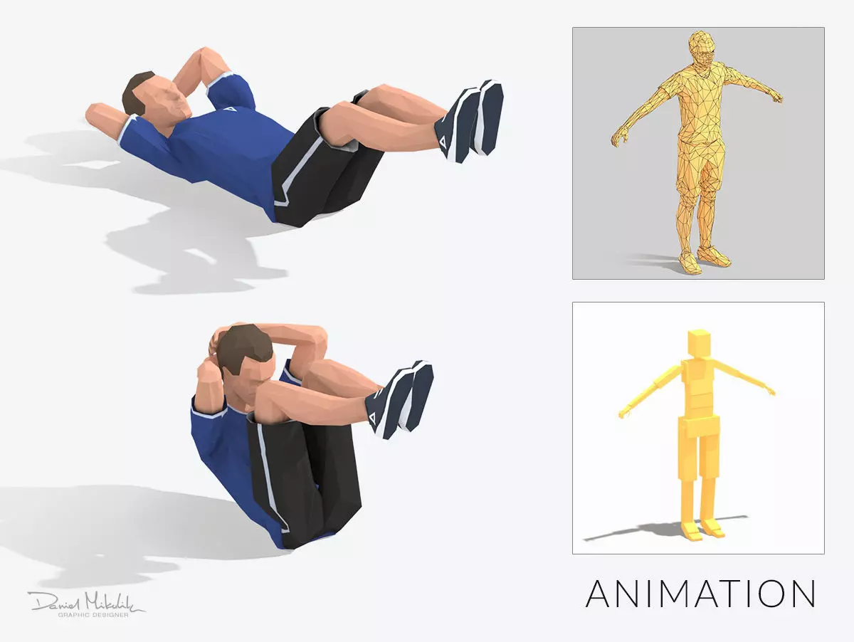 Crunch Exercise Man Animation Low-poly 3D model