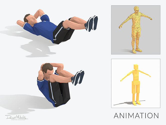 Crunch  Exercise Man Animation Low-poly 3D model