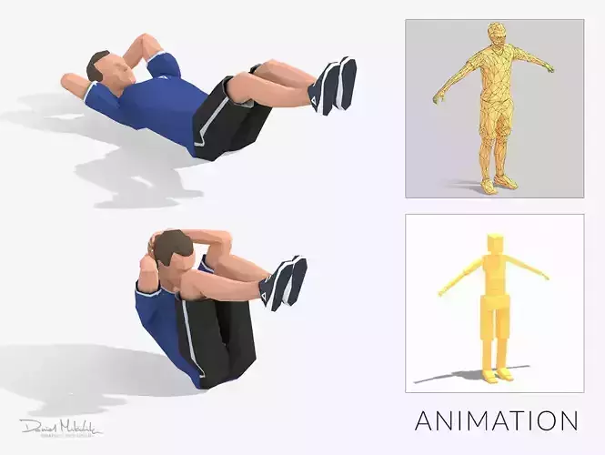 Crunch  Exercise Man Animation Low-poly 3D model