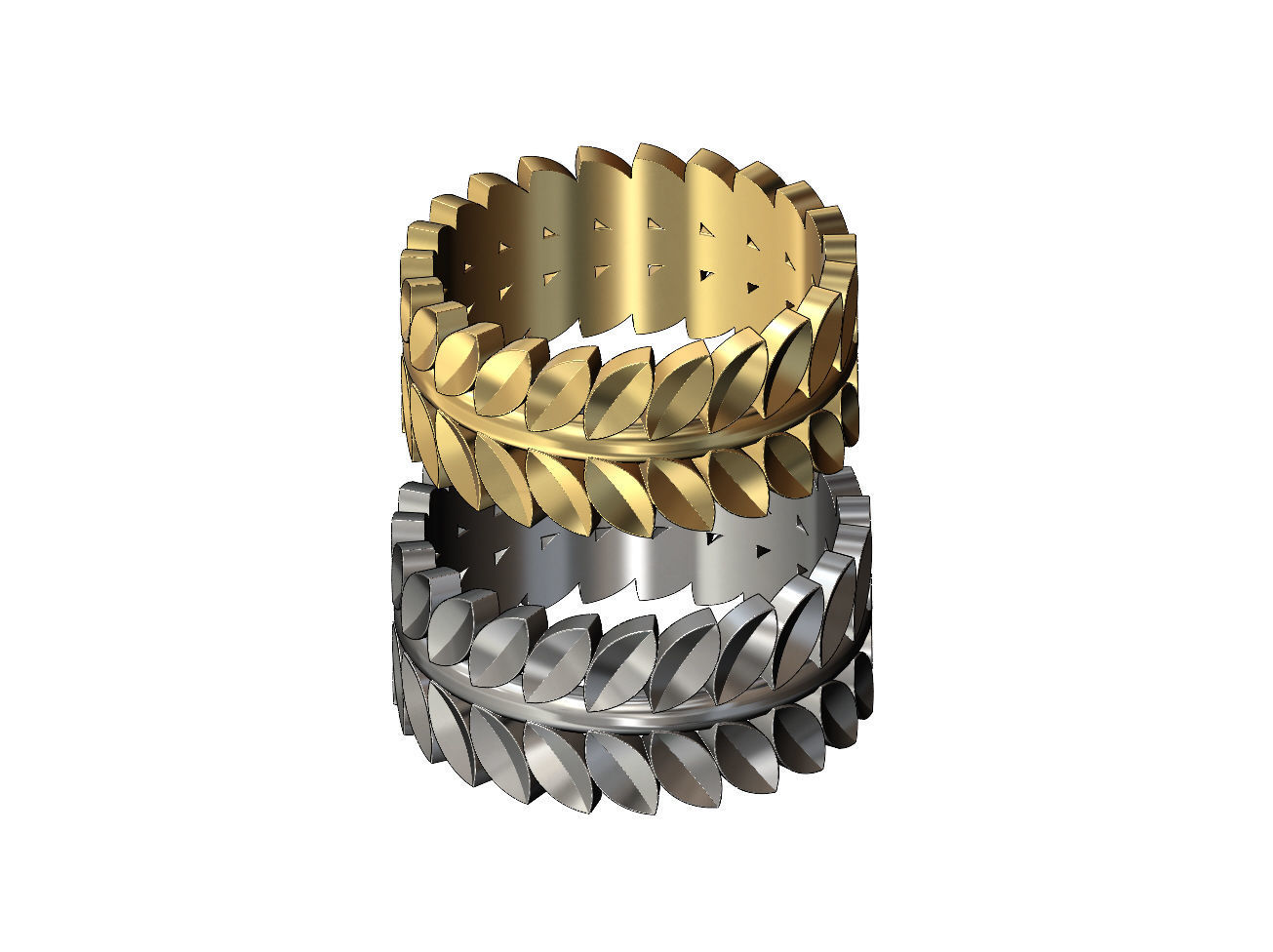 Double row eternity leaf motif band US size 5to13 3D print model_1