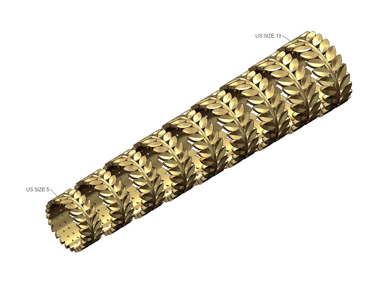 Double row eternity leaf motif band US size 5to13 3D print model_2