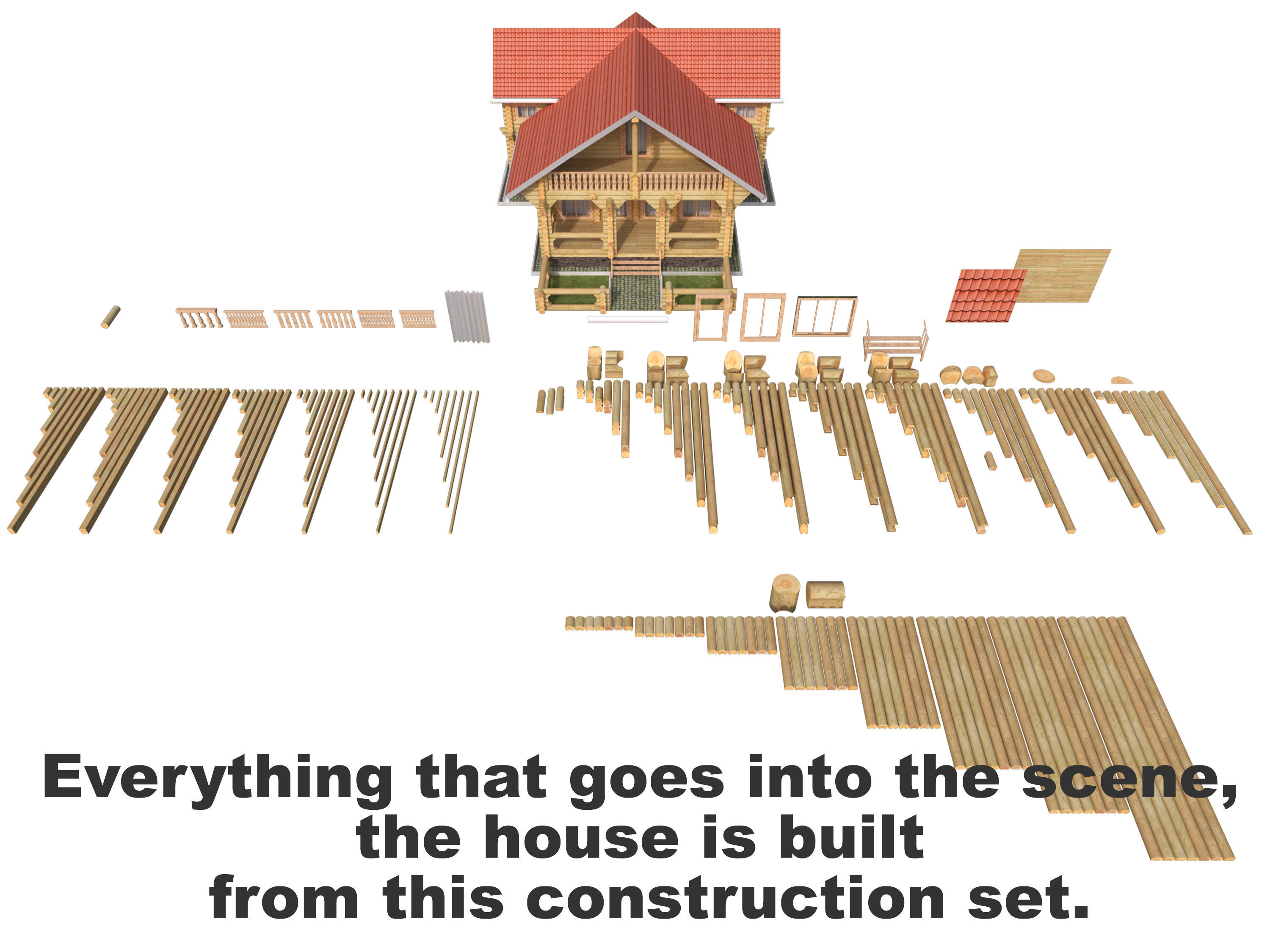 Log house constructor kitbash 3D model_1