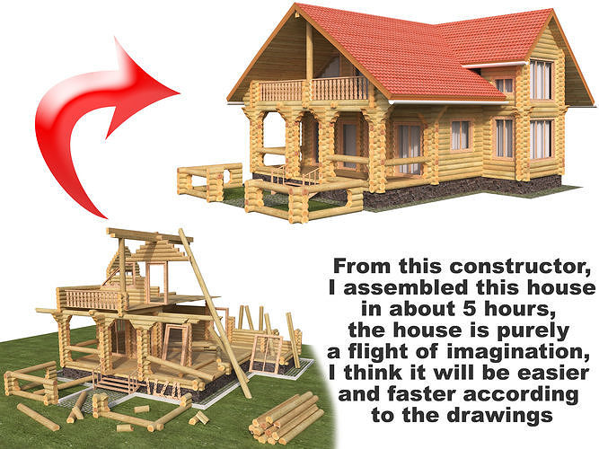 Log house constructor kitbash 3D model 4