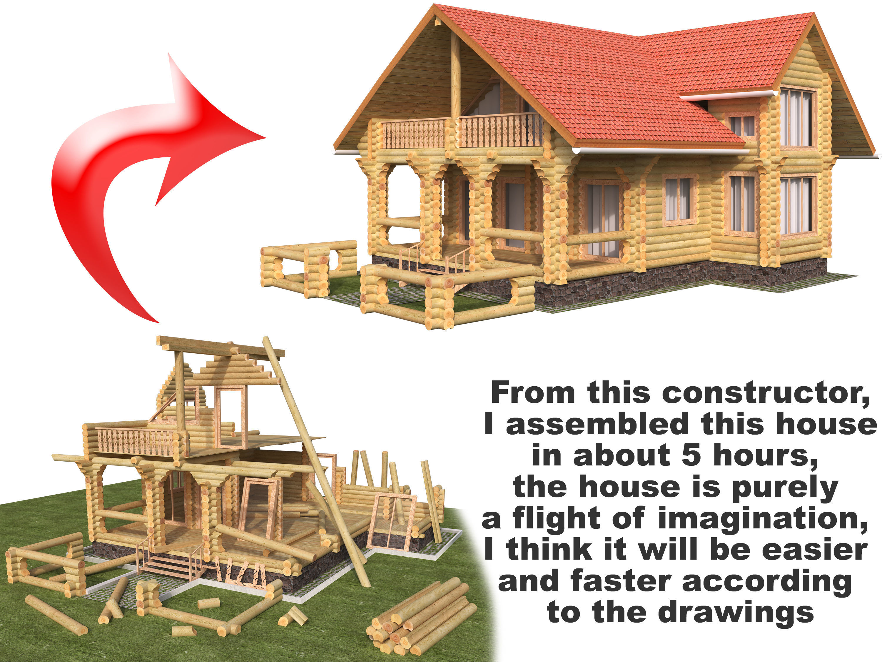 Log house constructor kitbash 3D model_3