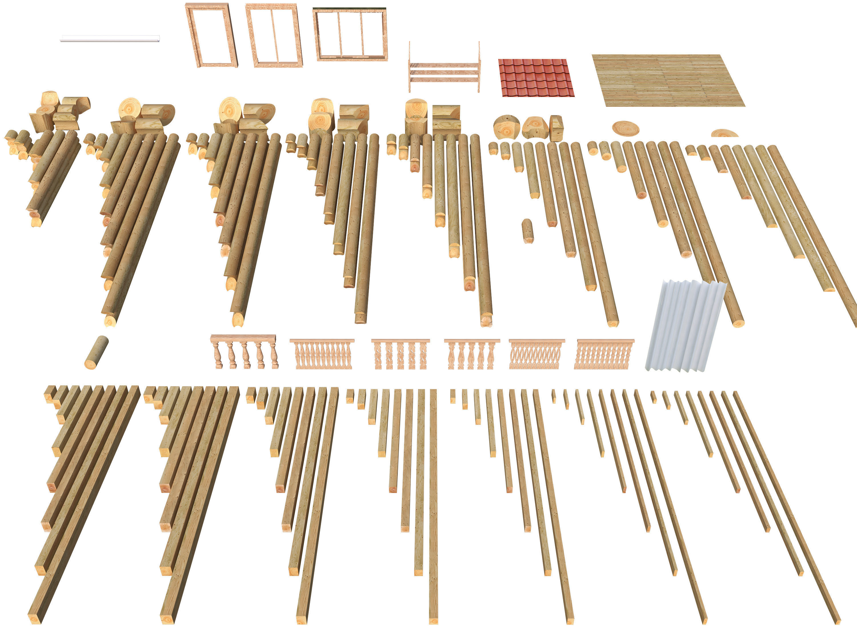 Log house constructor kitbash 3D model_8