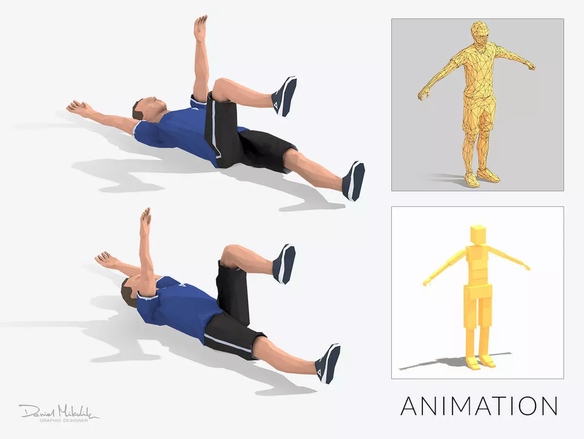 Dead Bug Exercise Man Animation Low-poly 3D model