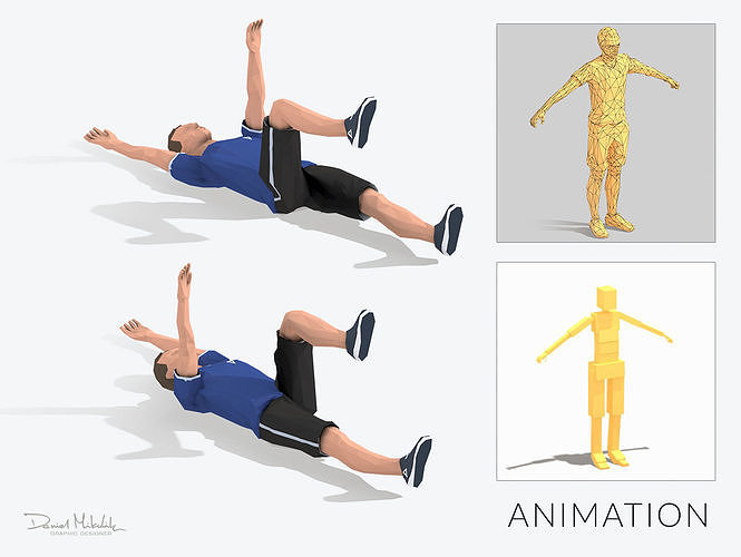 Dead Bug  Exercise Man Animation Low-poly 3D model