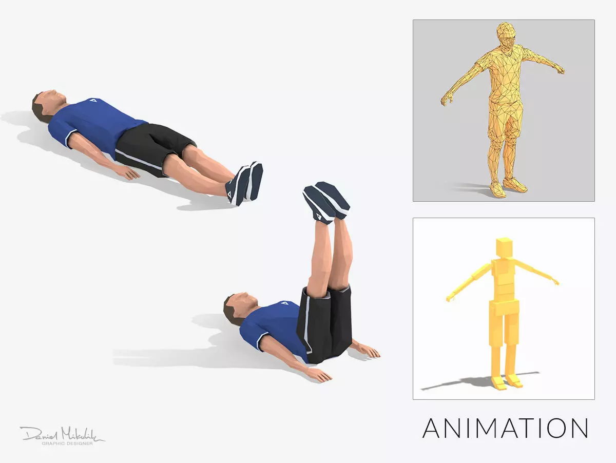 Leg Raiser Exercise Man Animation Low-poly 3D model
