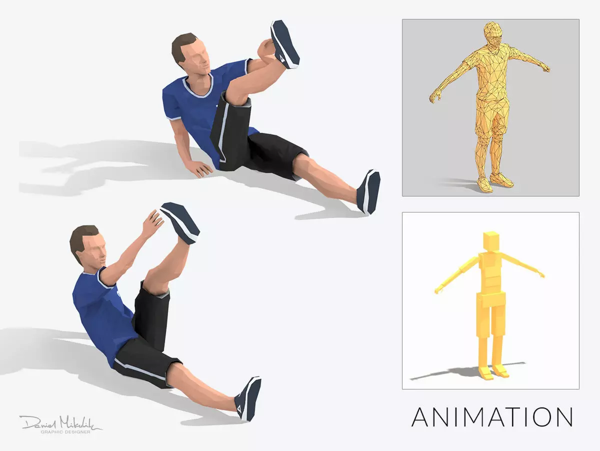 Leg Opposite Touch Exercise Man Animation Low-poly 3D model