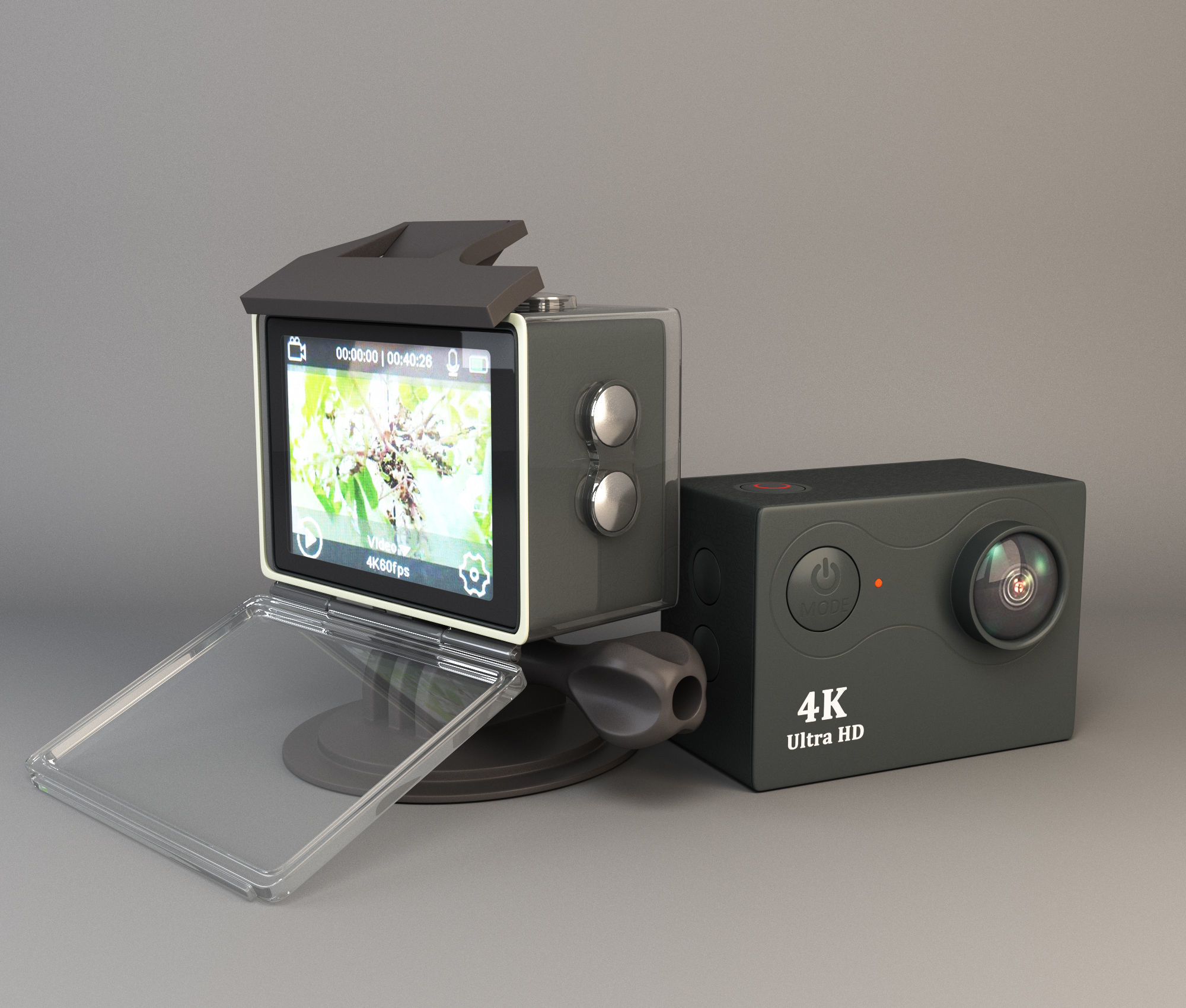 Action camera in a protective box Low-poly 3D model_5