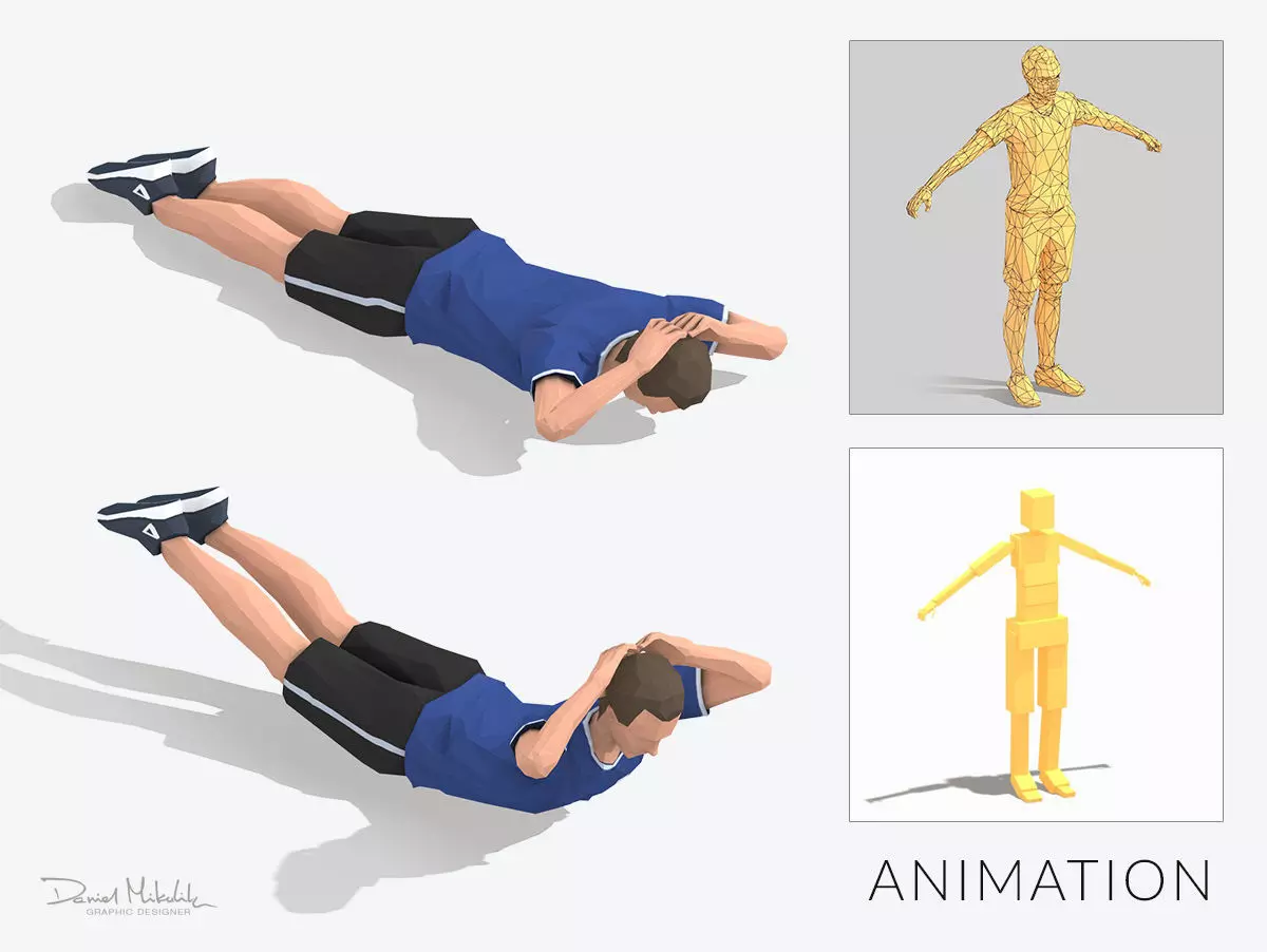 Bridge Exercise Man Animation Low-poly 3D model