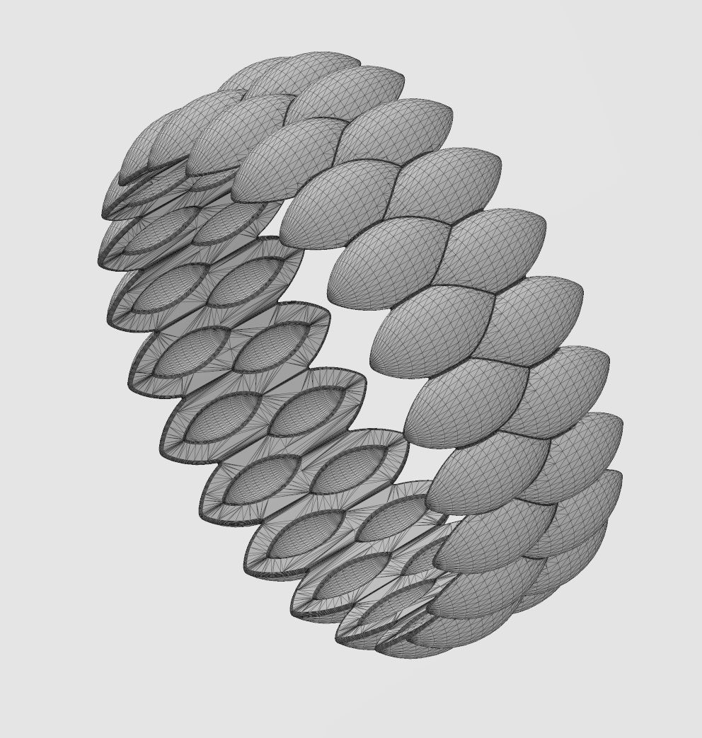 Double row seed shaped motif band size 5to11  3D print model_13