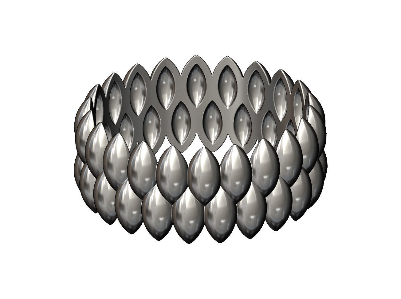 Double row seed shaped motif band size 5to11  3D print model_9