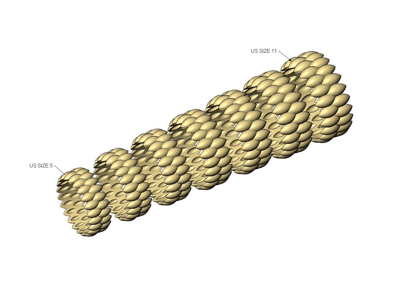 Double row seed shaped motif band size 5to11  3D print model_3