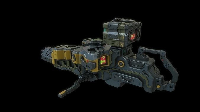 Sci fi heavy minigun weapon Low-poly 3D model