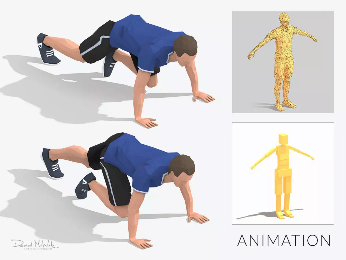 Mountain Climber Exercise Man Animation Low-poly 3D model