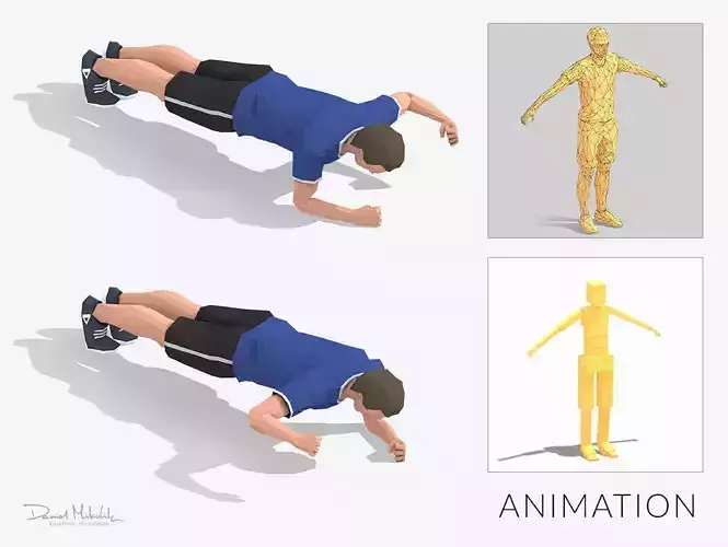 Plank  Exercise Man Animation Low-poly 3D model