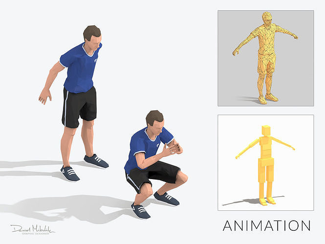 Squats  Exercise Man Animation Low-poly 3D model