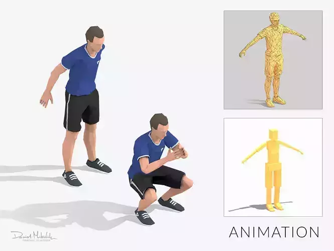 Squats  Exercise Man Animation Low-poly 3D model
