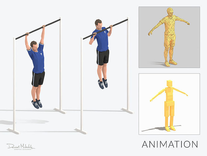 Pullup  Exercise Man Animation Low-poly 3D model