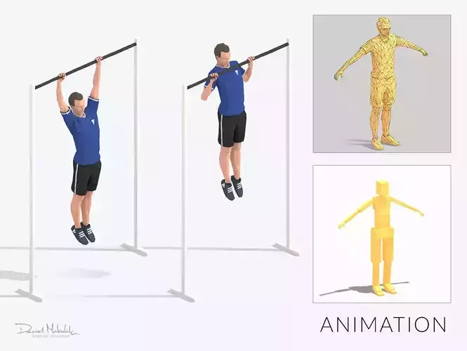 Pullup  Exercise Man Animation Low-poly 3D model