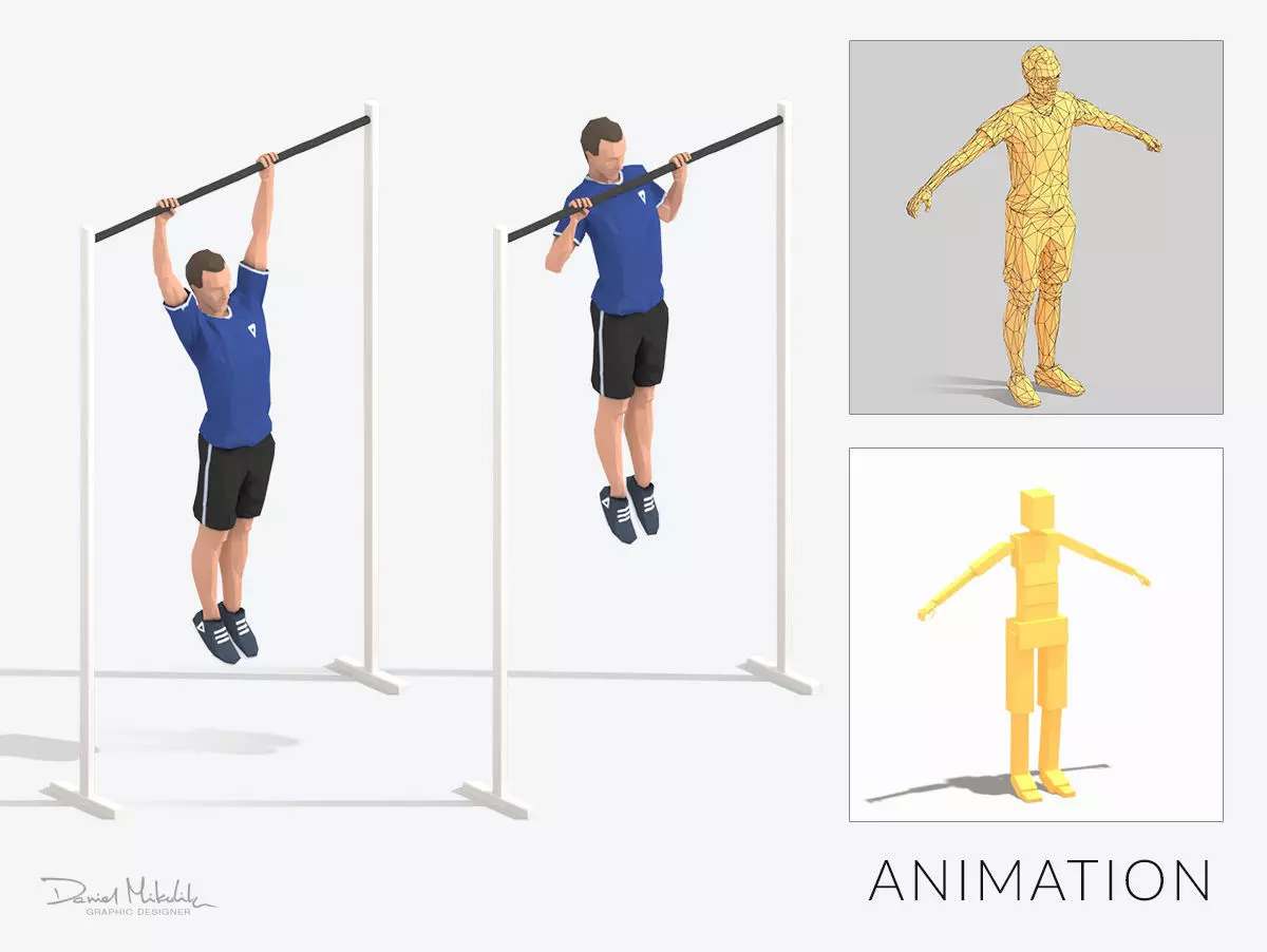 Pullup Exercise Man Animation Low-poly 3D model