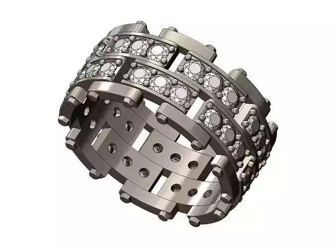 Double row diamond links band with bolt motifs US size 9