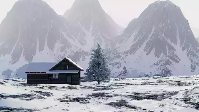 House in the snow Landscape 