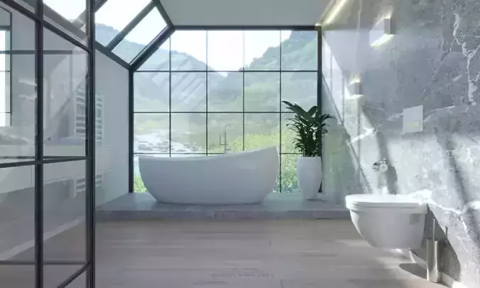 Bathroom modern with windows