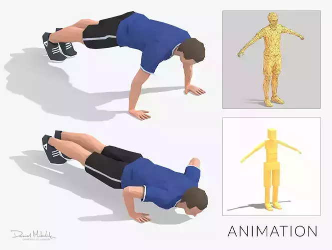 Pushups  Exercise Man Animation Low-poly 3D model