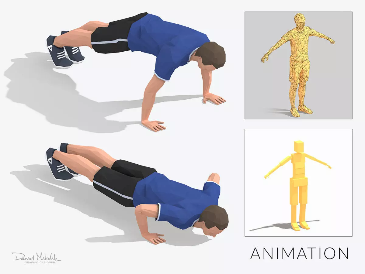 Pushups Exercise Man Animation Low-poly 3D model