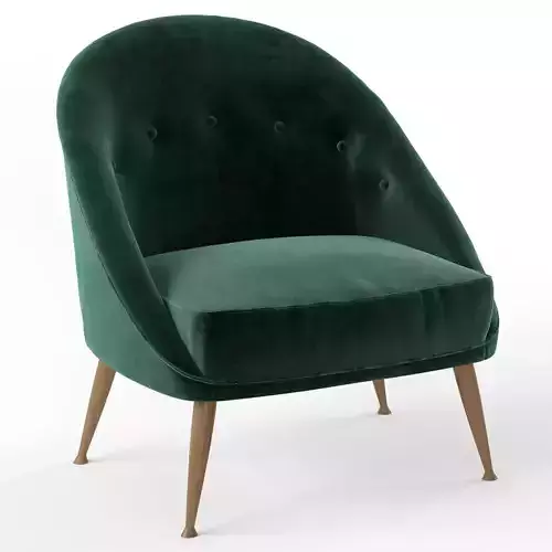Smart Armchair in Green Cotton Velvet with Aged Brass Feet