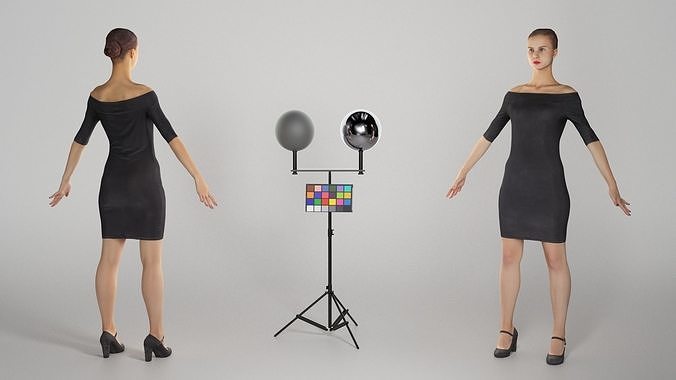 Young woman in little black dress in A-pose 270 Low-poly 3D model