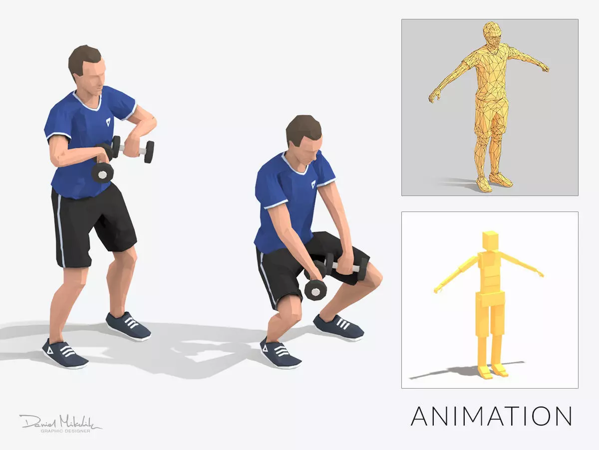 Squats weight  Exercise Man Animation Low-poly 3D model_0